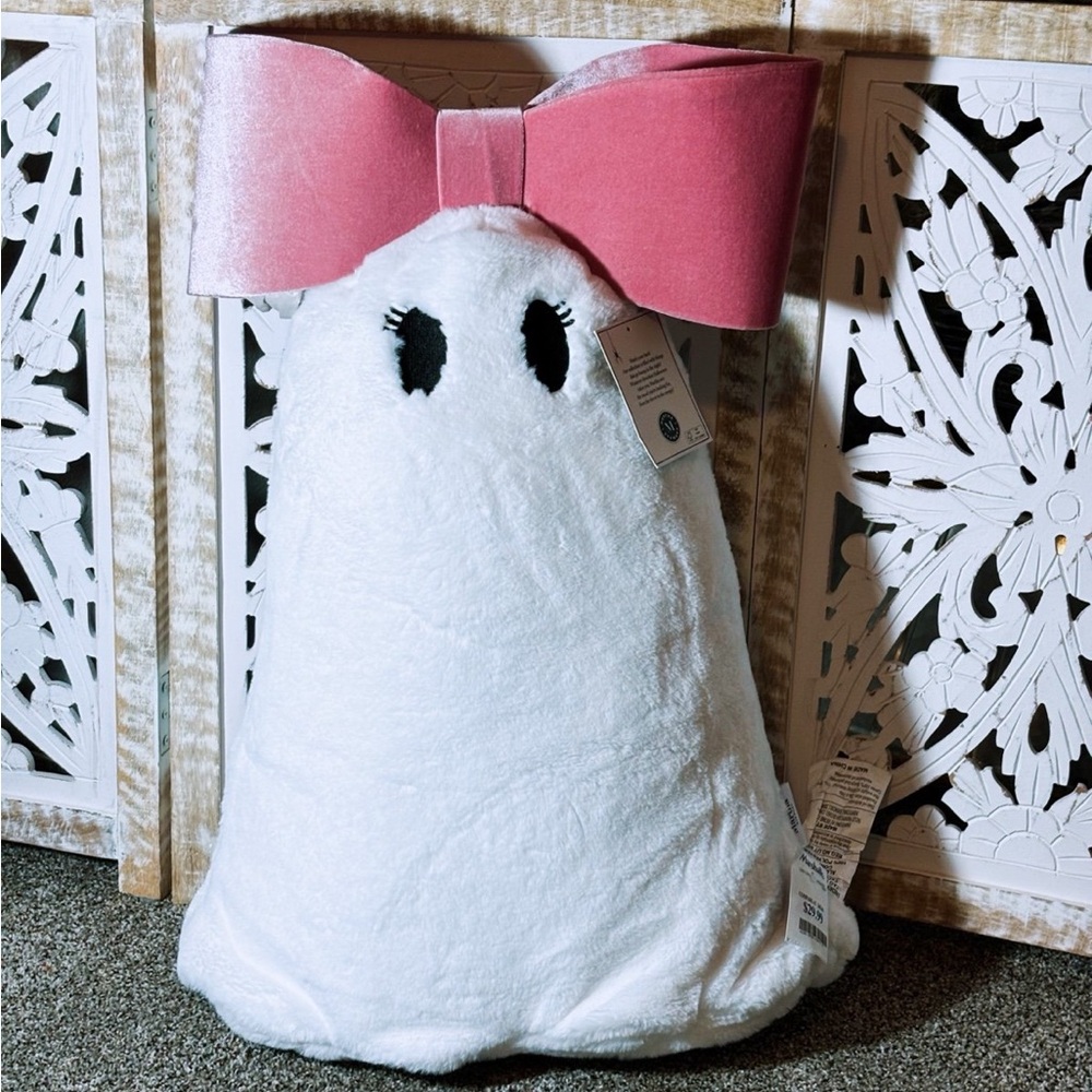 White Ghost Plush with Pink Bow